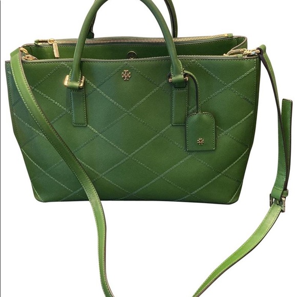 Tory Burch's Robinson Green stitched double zip tote